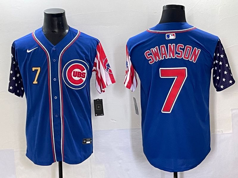 Men 2025 Chicago Cubs #7 Swanson Blue a generation of national flags Joint Name Nike MLB Jersey style 42->chicago cubs->MLB Jersey